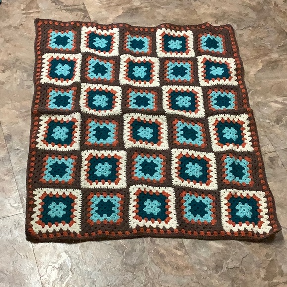 Hand Crafted Other - Brown, turquoise & orange granny square Afghan